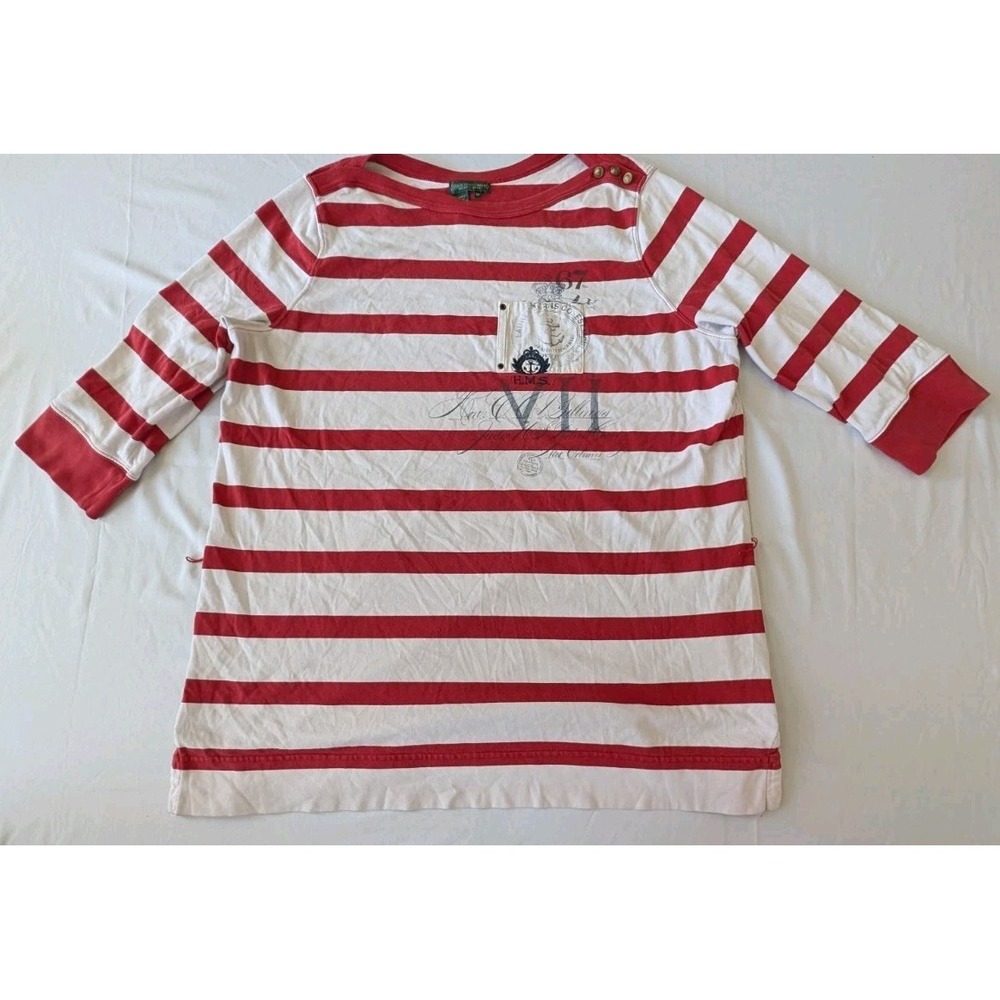 Vtg Lauren Jeans Co Ralph Lauren Shirt Wos 2X Red White Stripe Nautical Shoulder